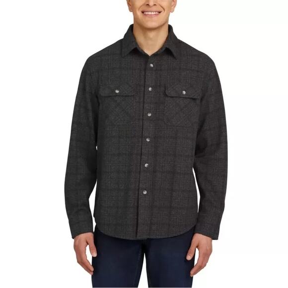 Chaps Men’s Plaid Flannel Button-Down Shirt in Charcoal Gray Medium - Picture 1 of 5